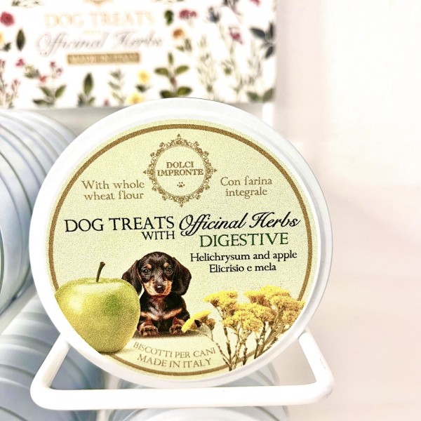 Dolci Impronte DIGESTIVE  Herbal Dog Treats -Package of 6 Tin Boxes 36g - with helichrysum flowers and apple