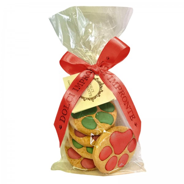 Dolci Impronte Xmas Paws 5 Handcrafted Biscuits - Red and Green Paws - 100g