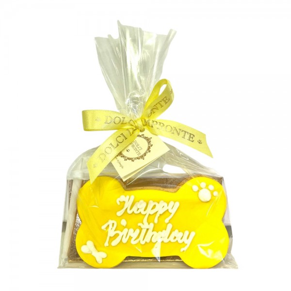 Dolci Impronte - Birthday Bone Giallo - 85 gr – Biscotto in Pasta Frolla Fatto a Mano